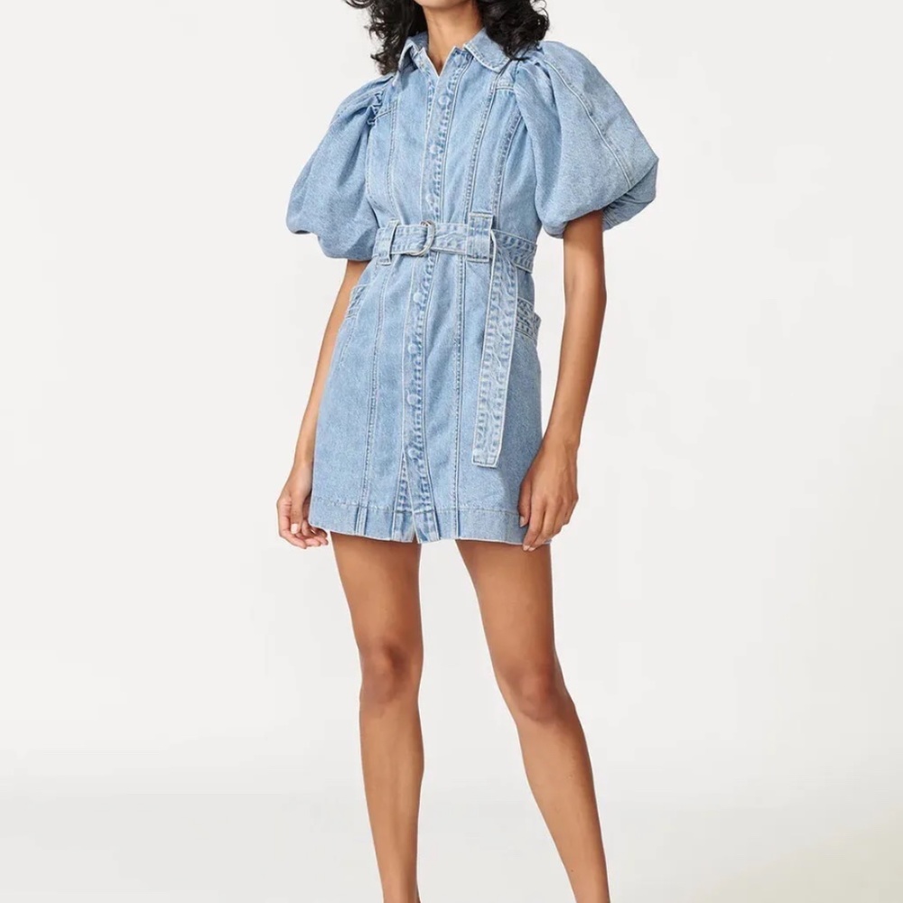 COPY - Aureta Studio Free People Celia Blue Puff Sleeve Denim Mini Dress, XS RA…